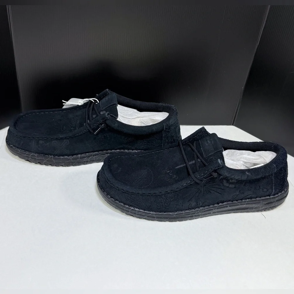 Men's Hey Dude x Wally Jelly Roll Black Loafers Slip on Shoes - Picture 3 of 12